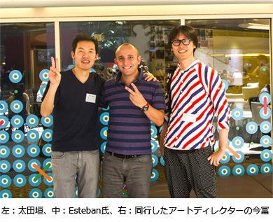 左：太田垣、中：Esteban氏、右：同行したアートディレクターの今冨